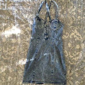 Acid Wash Dress w Criss Cross Back